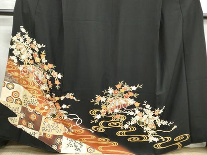 平和屋着物■豪華黒留袖　駒刺繍　流水枝梅文　暈し染め　金彩　正絹　逸品　DABH1299qa