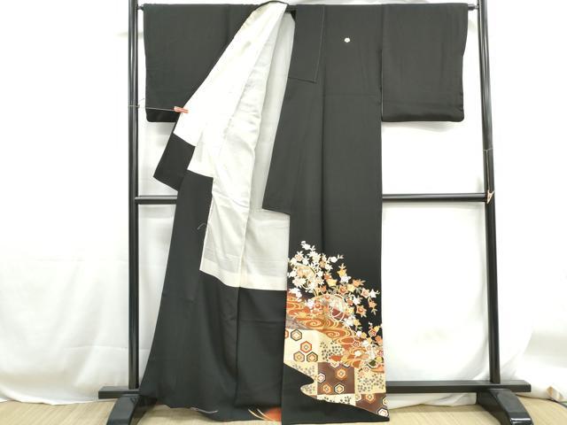 平和屋着物■豪華黒留袖　駒刺繍　流水枝梅文　暈し染め　金彩　正絹　逸品　DABH1299qa