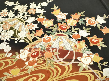 平和屋着物■豪華黒留袖　駒刺繍　流水枝梅文　暈し染め　金彩　正絹　逸品　DABH1299qa