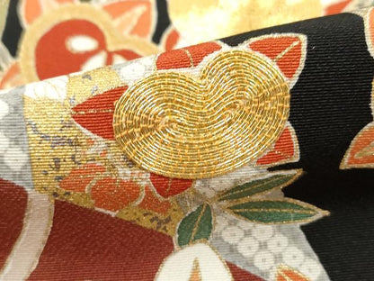 平和屋着物■豪華黒留袖　駒刺繍　流水枝梅文　暈し染め　金彩　正絹　逸品　DABH1299qa