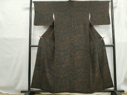 平和屋着物■上質な小紋　更紗花唐草文　鬼しぼ縮緬　正絹　逸品　DABH1302qa
