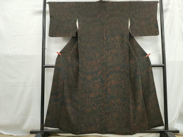 平和屋着物■上質な小紋　更紗花唐草文　鬼しぼ縮緬　正絹　逸品　DABH1302qa