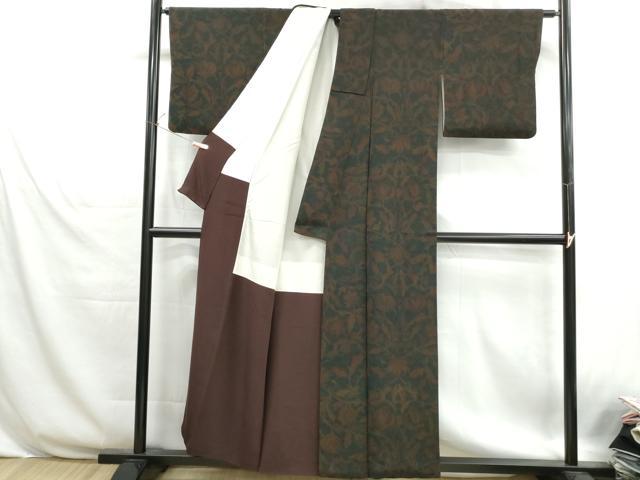 平和屋着物■上質な小紋　更紗花唐草文　鬼しぼ縮緬　正絹　逸品　DABH1302qa