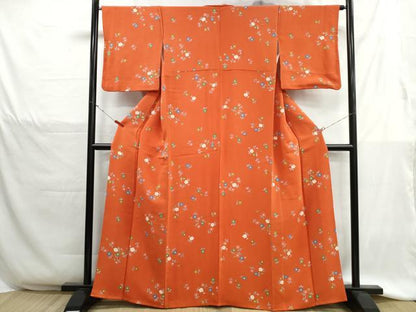 平和屋着物■上質な小紋　舞花文　鬼しぼ縮緬　正絹　逸品　DABH1305qa