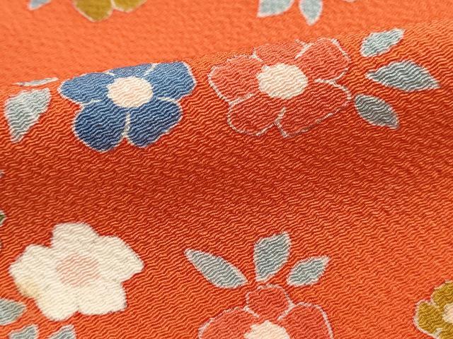 平和屋着物■上質な小紋　舞花文　鬼しぼ縮緬　正絹　逸品　DABH1305qa