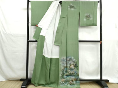 平和屋着物■訪問着　樹林風景文　暈し染め　金彩　鬼しぼ縮緬　正絹　逸品　DABH1307qa