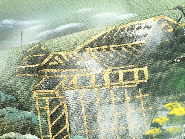 平和屋着物■訪問着　樹林風景文　暈し染め　金彩　鬼しぼ縮緬　正絹　逸品　DABH1307qa