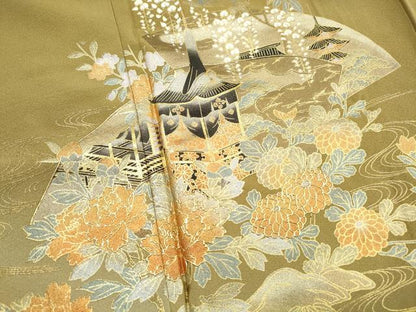 平和屋着物■豪華色留袖　地紙風景花文　暈し染め　金銀彩　正絹　逸品　DABH1310qa