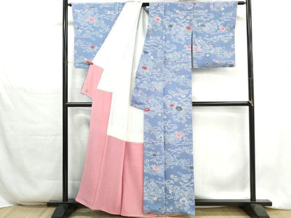 平和屋着物■上質な小紋　型染め　流水花文　正絹　逸品　DABH1313qa