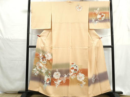 平和屋着物■訪問着　雪輪枝花文　暈し染め　金彩　正絹　逸品　DABH1314qa