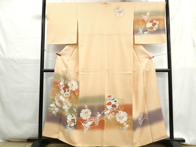 平和屋着物■訪問着　雪輪枝花文　暈し染め　金彩　正絹　逸品　DABH1314qa
