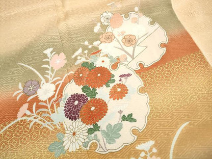 平和屋着物■訪問着　雪輪枝花文　暈し染め　金彩　正絹　逸品　DABH1314qa