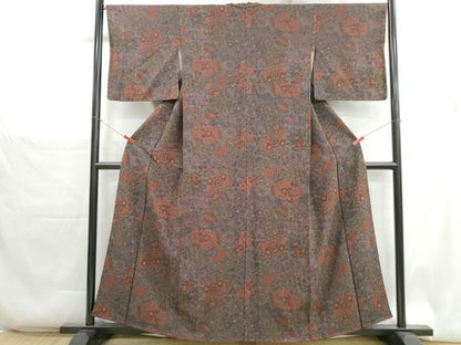平和屋着物■上質な小紋　切嵌更紗花文　正絹　逸品　DABH1321qa