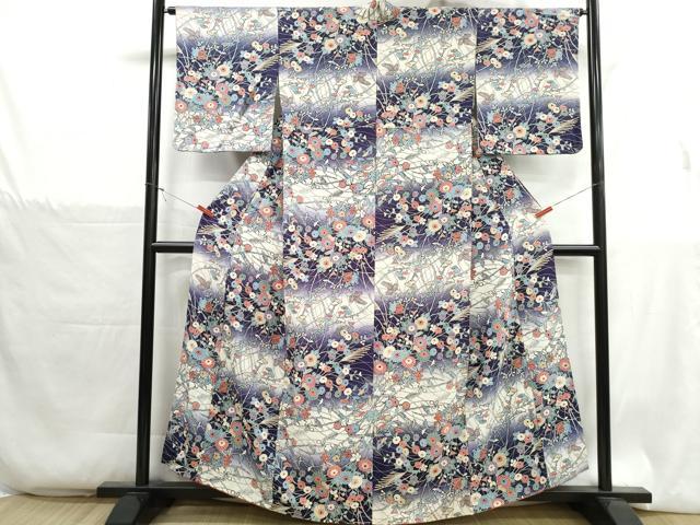 平和屋着物■上質な小紋　花蝶文　暈し染め　金彩　正絹　逸品　DABH1323qa