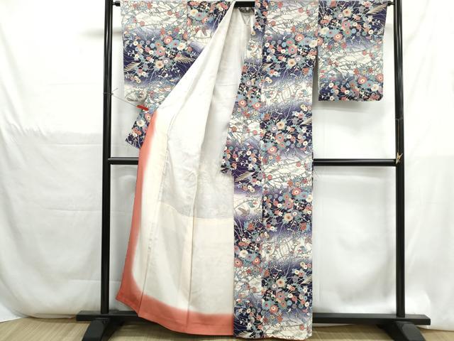 平和屋着物■上質な小紋　花蝶文　暈し染め　金彩　正絹　逸品　DABH1323qa