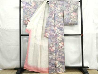 平和屋着物■上質な小紋　孔雀花文　暈し染め　金彩　やまと誂製　正絹　逸品　DABH1329qa