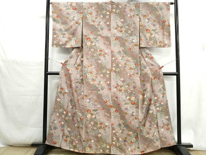 平和屋着物■上質な小紋　よろけ縞花文　暈し染め　金彩　正絹　逸品　DABH1332qa