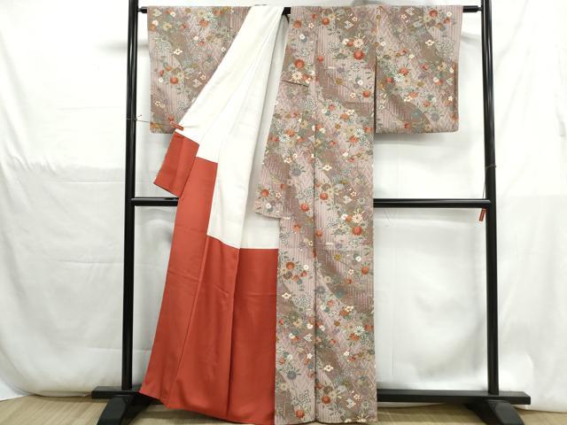 平和屋着物■上質な小紋　よろけ縞花文　暈し染め　金彩　正絹　逸品　DABH1332qa