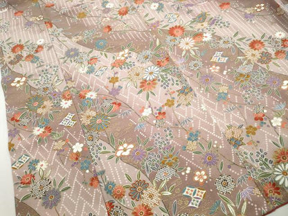 平和屋着物■上質な小紋　よろけ縞花文　暈し染め　金彩　正絹　逸品　DABH1332qa