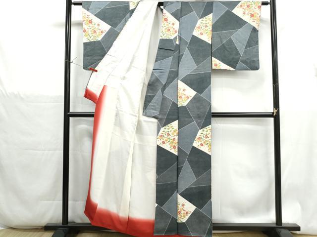 平和屋着物■上質な小紋　鮫小紋　切嵌花文　正絹　逸品　DABH1338qa