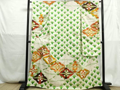 平和屋着物■豪華振袖　駒刺繍　双鶴青海波文　金彩　正絹　逸品　DABH1340qa