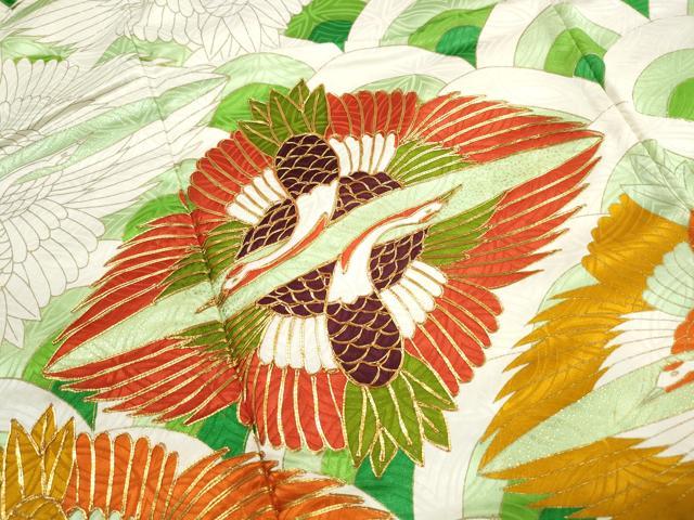 平和屋着物■豪華振袖　駒刺繍　双鶴青海波文　金彩　正絹　逸品　DABH1340qa
