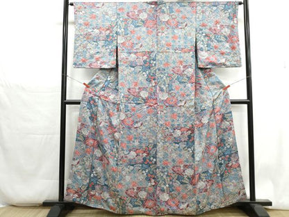 平和屋着物■上質な小紋　流水草花文　正絹　逸品　DABH1345qa