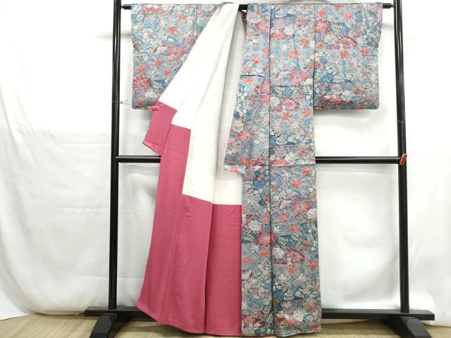 平和屋着物■上質な小紋　流水草花文　正絹　逸品　DABH1345qa