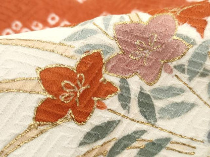 平和屋着物■訪問着　絞り　雲取り風景花文　金彩　正絹　逸品　DABH1352qa