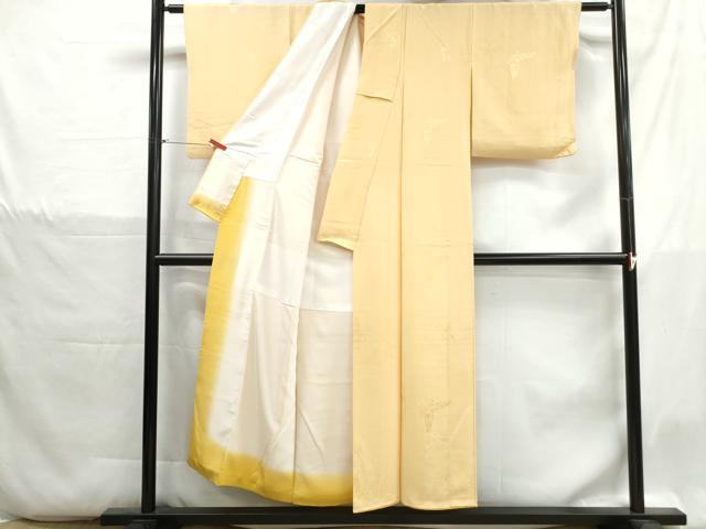 平和屋着物■上質な色無地　舞蝶地紋　卵色　正絹　逸品　DABH1353qa