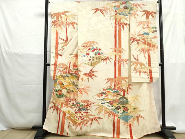 平和屋着物■豪華振袖　駒刺繍　風景花文　松竹梅　金彩　正絹　逸品　DABH1354qa