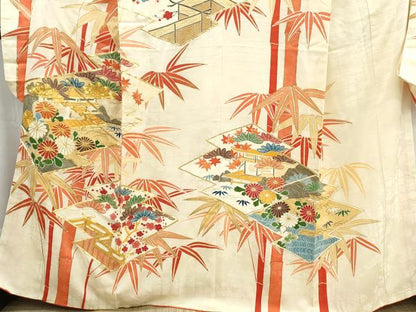 平和屋着物■豪華振袖　駒刺繍　風景花文　松竹梅　金彩　正絹　逸品　DABH1354qa