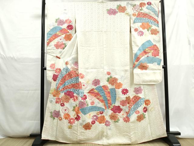 平和屋着物■豪華振袖　総刺繍　檜扇花文　金銀糸　正絹　逸品　DABH1357qa