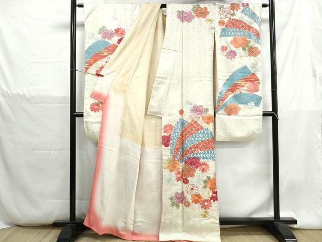 平和屋着物■豪華振袖　総刺繍　檜扇花文　金銀糸　正絹　逸品　DABH1357qa