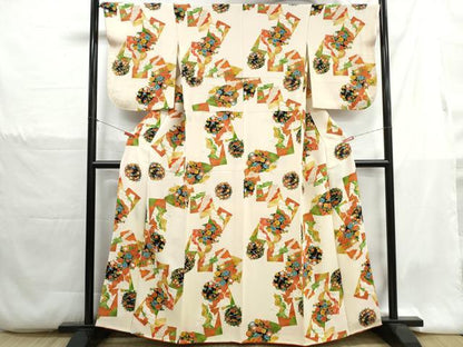 平和屋着物■上質な小紋　重ね色紙花丸文　金彩　鬼しぼ縮緬　正絹　逸品　DABH1360qa