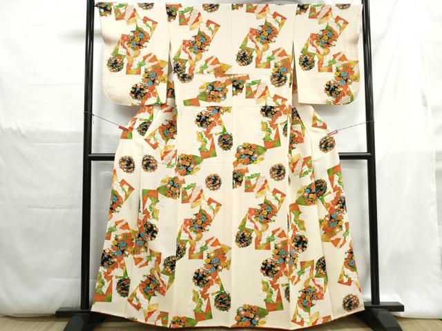 平和屋着物■上質な小紋　重ね色紙花丸文　金彩　鬼しぼ縮緬　正絹　逸品　DABH1360qa