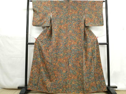 平和屋着物■上質な小紋　更紗花文　暈し染め　正絹　逸品　DABH1368qa