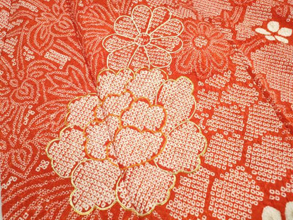 平和屋着物●豪華振袖　総絞り　駒刺繍　舞花文　牡丹　正絹　逸品　DABH1369qa