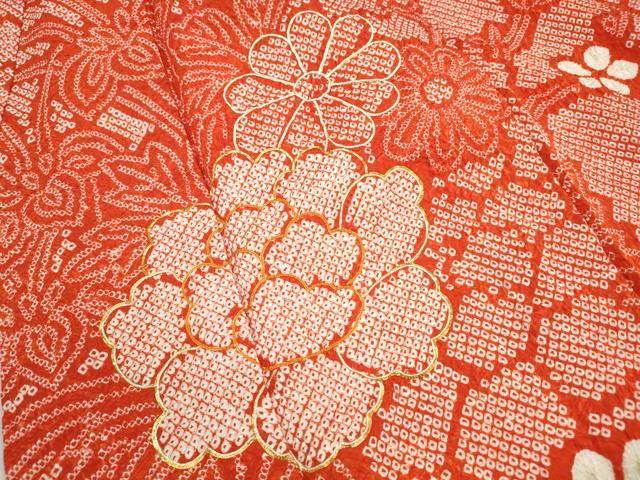 平和屋着物●豪華振袖　総絞り　駒刺繍　舞花文　牡丹　正絹　逸品　DABH1369qa