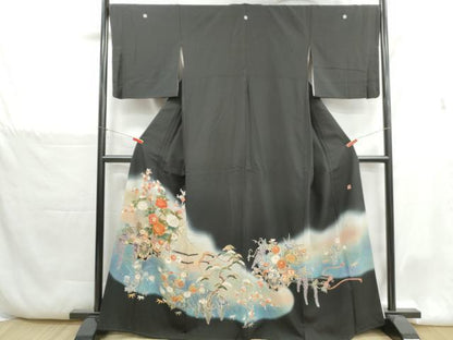 平和屋着物■染匠　久保耕　黒留袖　駒刺繍　花車文　松竹梅　暈し染め　金彩　正絹　逸品　DABH1370qa