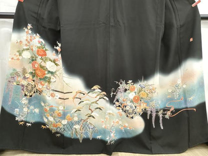 平和屋着物■染匠　久保耕　黒留袖　駒刺繍　花車文　松竹梅　暈し染め　金彩　正絹　逸品　DABH1370qa
