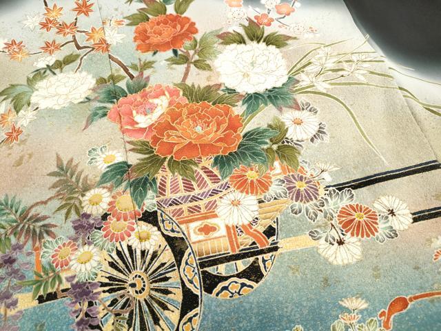 平和屋着物■染匠　久保耕　黒留袖　駒刺繍　花車文　松竹梅　暈し染め　金彩　正絹　逸品　DABH1370qa