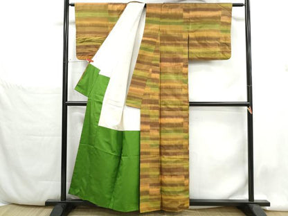 平和屋着物■上質な紬　横段文　正絹　逸品　DABH1378qa