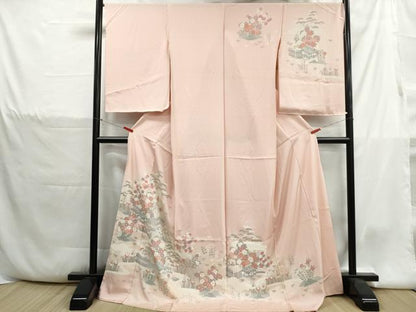 平和屋着物■訪問着　仮絵羽　友禅　風景花文　松竹梅　暈し染め　反端付き　逸品　未使用　DABH1383qa