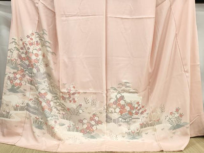 平和屋着物■訪問着　仮絵羽　友禅　風景花文　松竹梅　暈し染め　反端付き　逸品　未使用　DABH1383qa