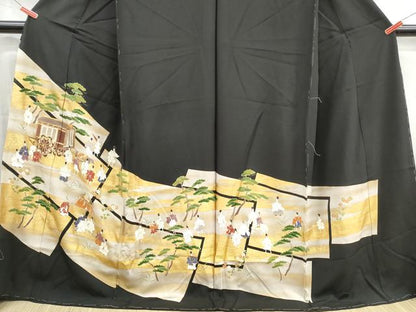 平和屋着物■豪華黒留袖　駒刺繍　人物風景文　金彩　反端付き　仮絵羽　正絹　逸品　未使用　DABH1384qa
