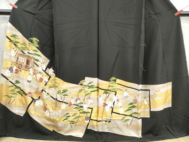 平和屋着物■豪華黒留袖　駒刺繍　人物風景文　金彩　反端付き　仮絵羽　正絹　逸品　未使用　DABH1384qa
