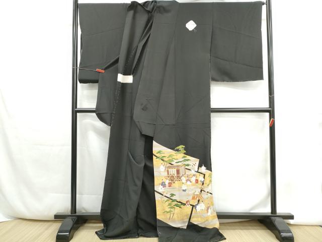 平和屋着物■豪華黒留袖　駒刺繍　人物風景文　金彩　反端付き　仮絵羽　正絹　逸品　未使用　DABH1384qa