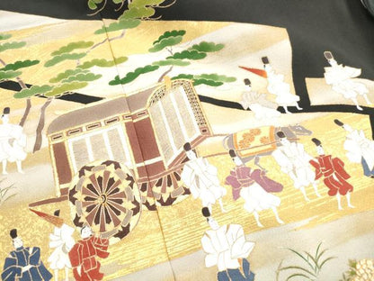 平和屋着物■豪華黒留袖　駒刺繍　人物風景文　金彩　反端付き　仮絵羽　正絹　逸品　未使用　DABH1384qa