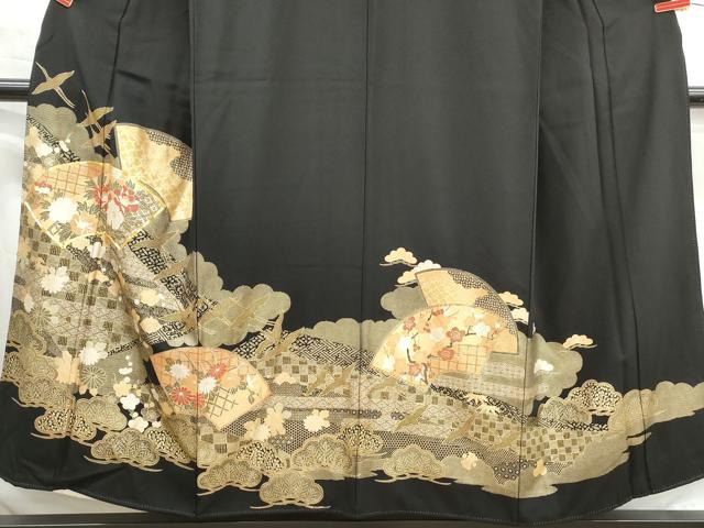 平和屋着物■豪華黒留袖　駒刺繍　地紙飛鶴花文　松竹梅　金銀彩　正絹　逸品　DABH1386qa